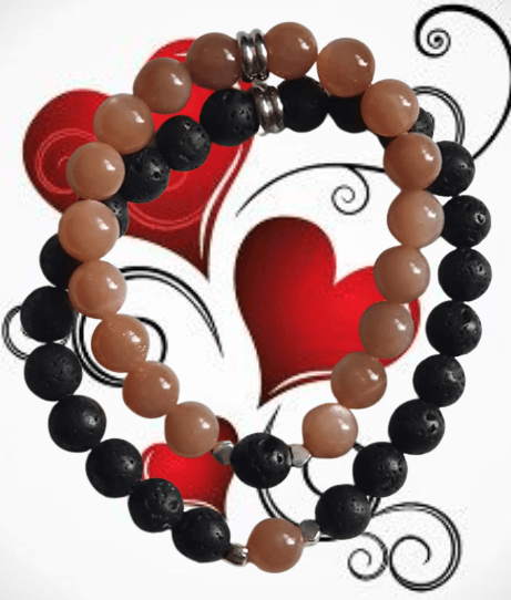 Bracelet couple Pierre de lune et Pierre de lave