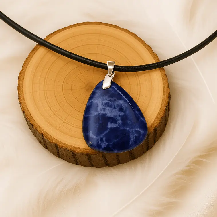 Pendentif en Sodalite naturelle avec bélière en argent