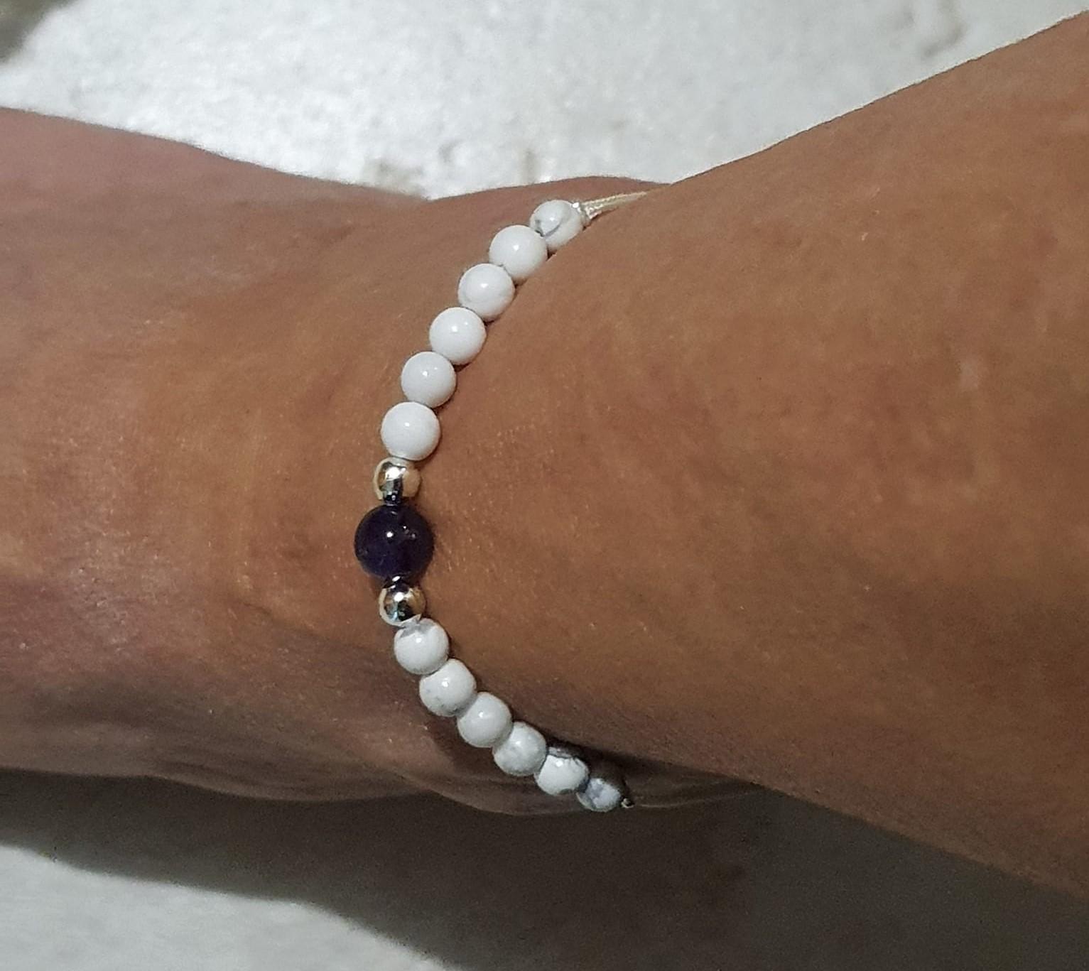 Bracelet de cheville Howlite et Améthyste – Image 3