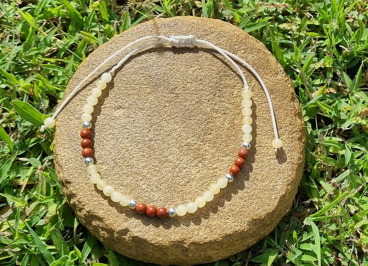 Bracelet de cheville Calcite et Jaspe rouge