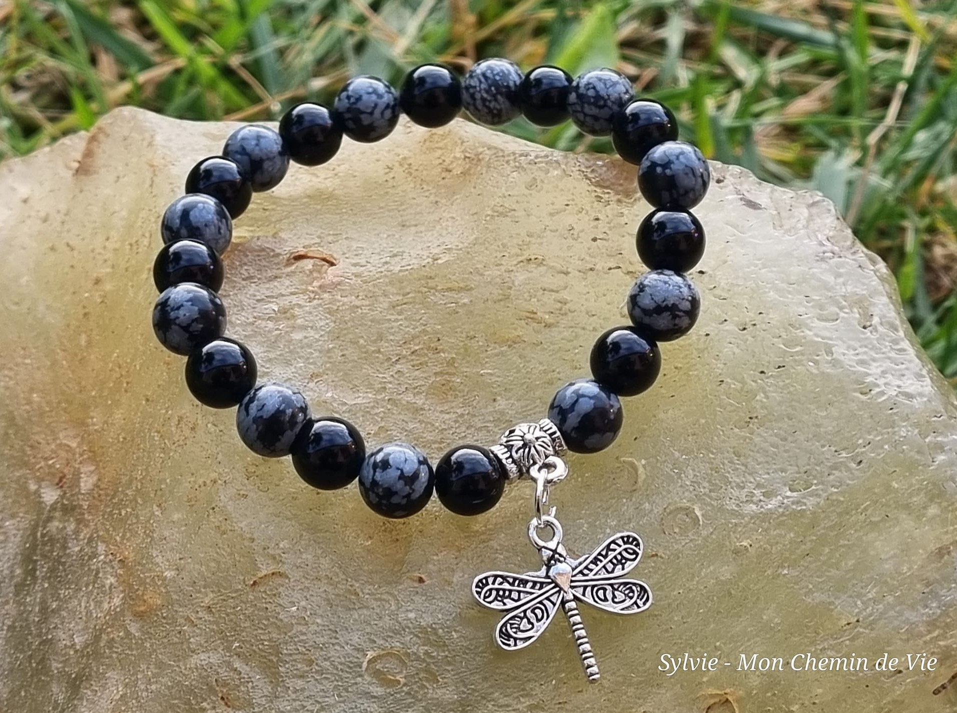 Bracelet Obsidienne noire et Obsidienne neige – Image 3