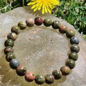 Bracelet unakite unisexe en pierres naturelles de qualité AA, perles 8 mm, fabriqué à la main en France