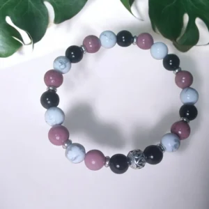 Bracelet blessures émotionnelles – Obsidienne, Howlite, Rhodonite. Apaisement du cœur. Guérison émotionnelle