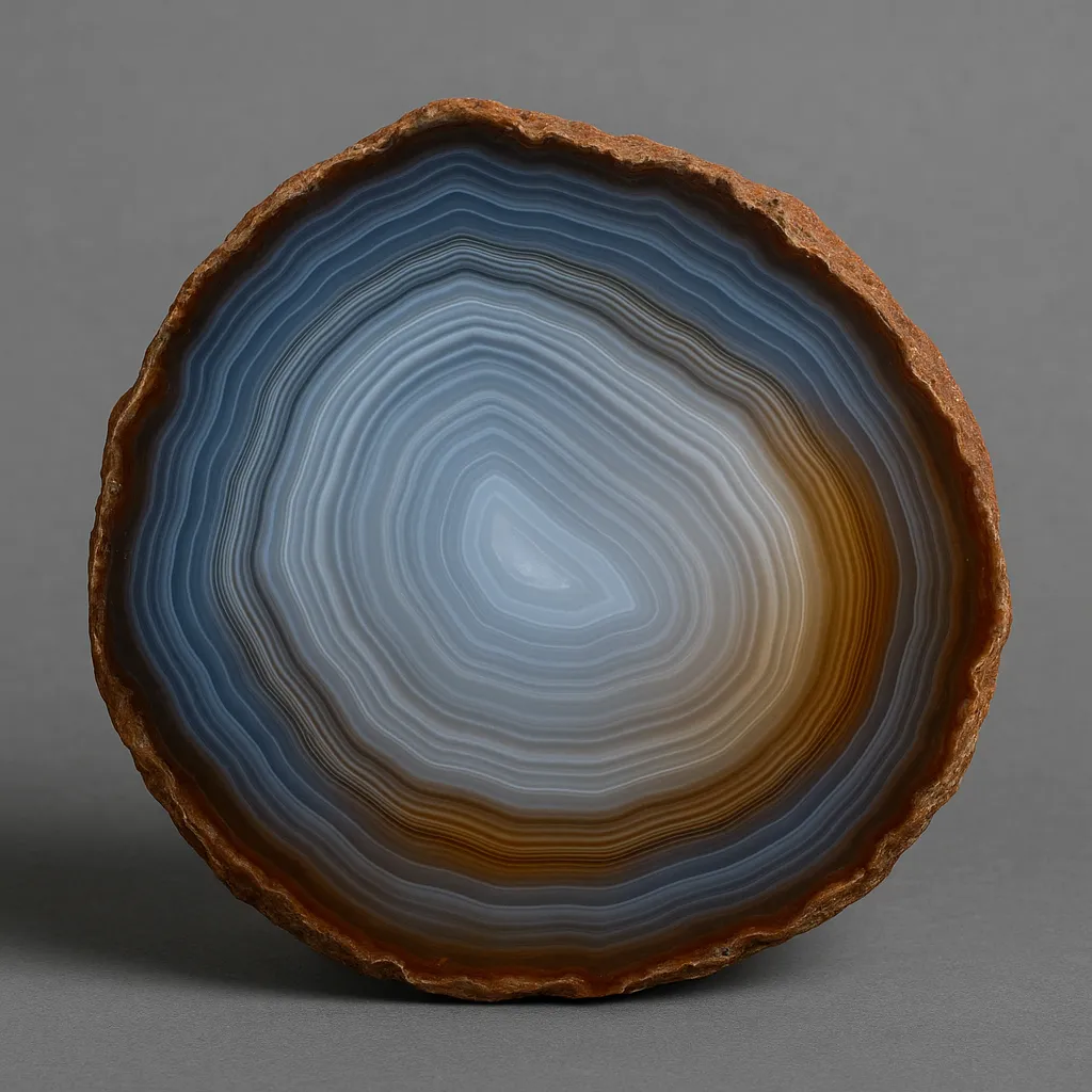 Pierre d’agate naturelle aux nuances brunes et blanches, utilisée en lithothérapie pour l’équilibre et la sérénité.