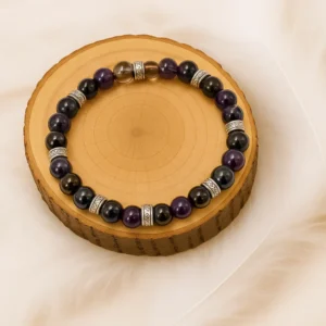 Bracelet Anti-Stress et Maîtrise de soi en pierres naturelles, Améthyste, Hématite et Quartz Fumé