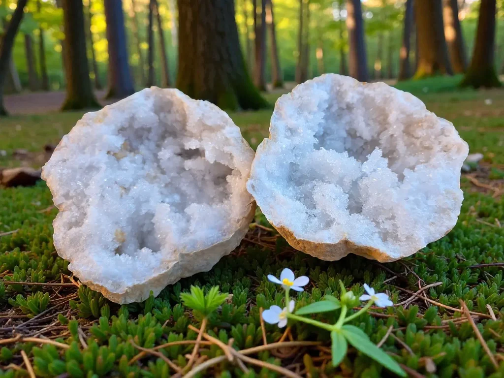 Géode de quartz blanc naturelle ouverte – cristaux de cristal de roche pour purification et rechargement énergétique