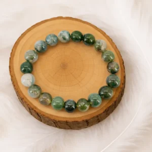 Bracelet agate mousse naturelle en pierres AA+ – perles vertes et blanches