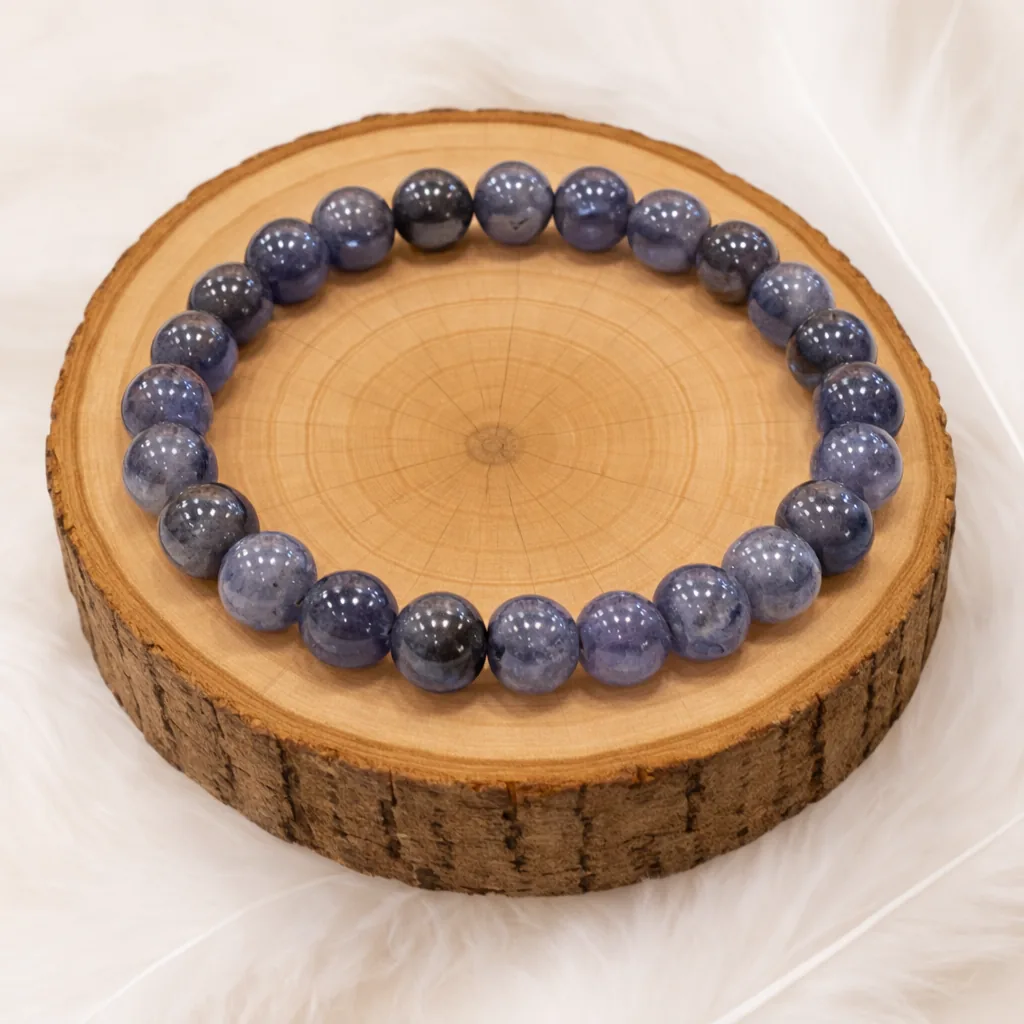Bracelet Iolite Cordiérite naturel – perles 8 mm bleu violet