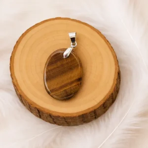 Pendentif Œil de tigre en pierre naturelle – bélière argent 925