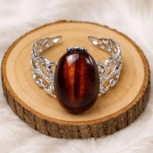 Bague réglable œil de taureau sur rondin en bois, bijou en pierre naturelle