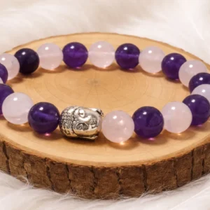 Bracelet amour sagesse en quartz rose et améthyste sur support naturel