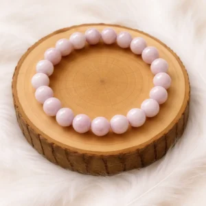 Bracelet Kunzite "Calme et sérénité" en pierre naturelle sur rondin en bois