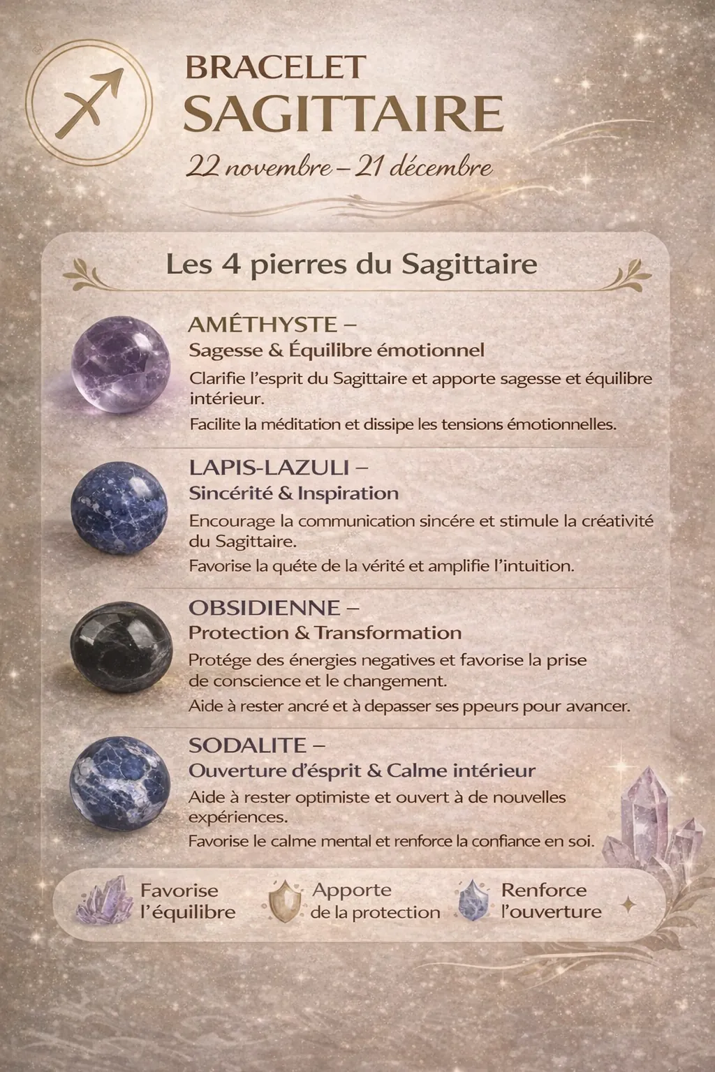 bracelet sagittaire pierres naturelles amethyste lapis lazuli obsidienne sodalite