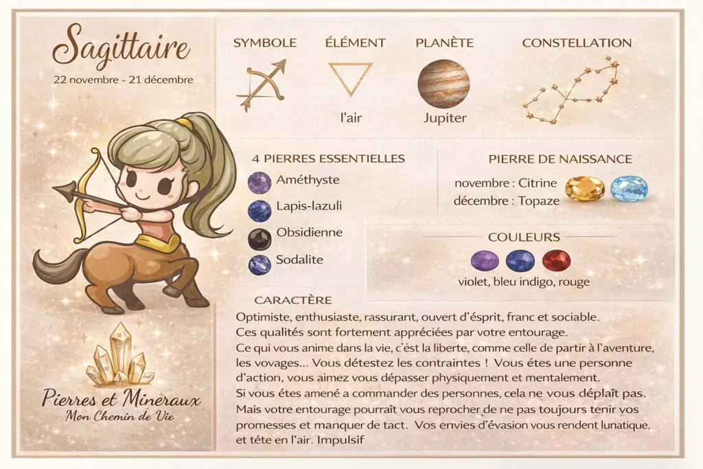Pierre sagittaire : amethyste lapis lazuli obsidienne sodalite lithotherapie