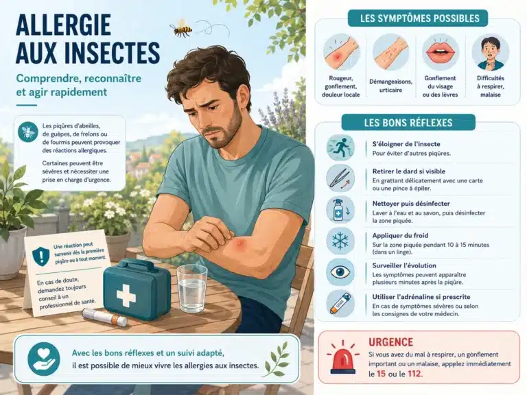 Illustration d’un homme présentant une réaction allergique après une piqûre d’insecte