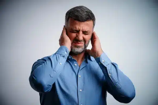 Homme se tenant les oreilles à cause d’acouphènes gênants