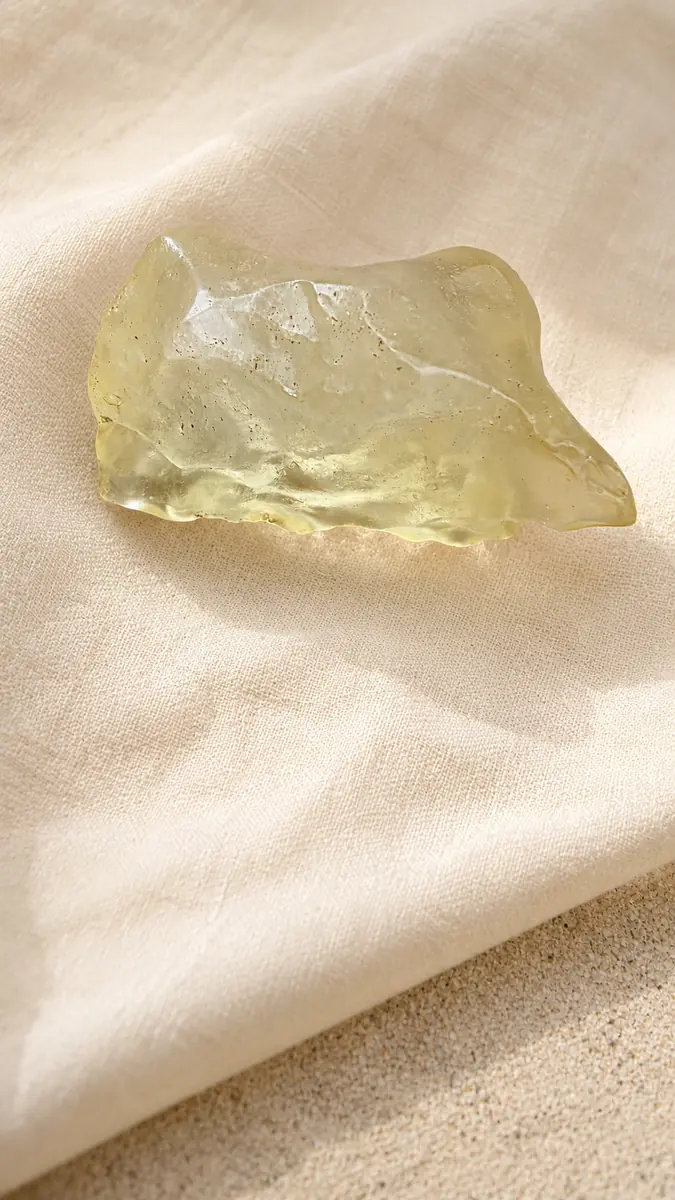Autre face d’une tectite dorée naturelle en verre du désert de Libye