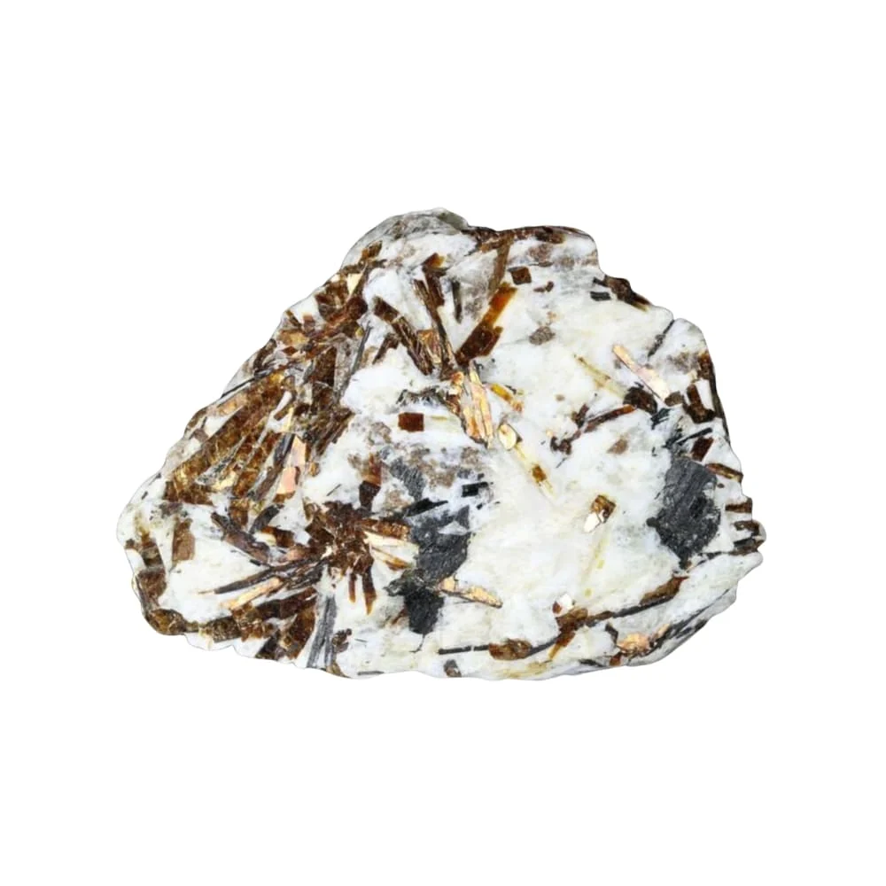 Astrophyllite brute de Madagascar avec cristaux bronze sur matrice blanche
