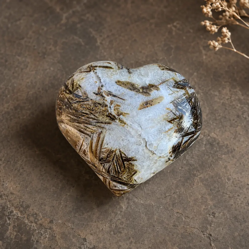 Cœur en astrophyllite naturelle de Madagascar aux inclusions bronze