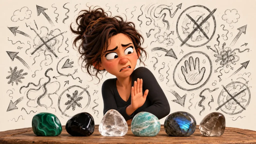 emme exprimant le dégoût devant des pierres naturelles de transformation