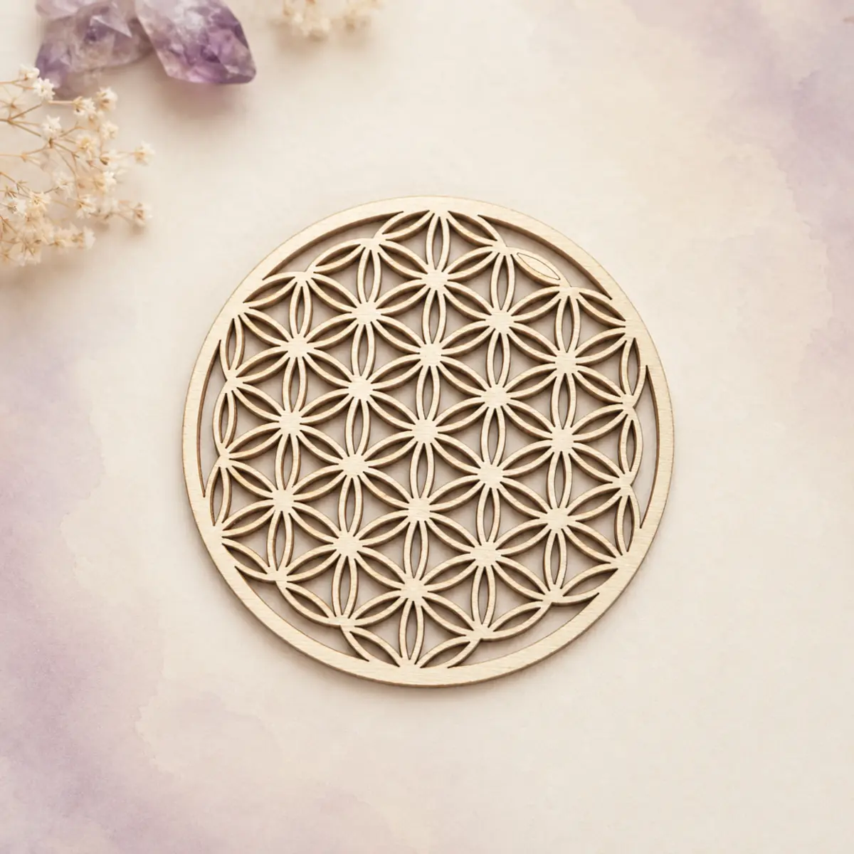 Fleur de Vie en bois de 10 cm pour recharger les pierres naturelles