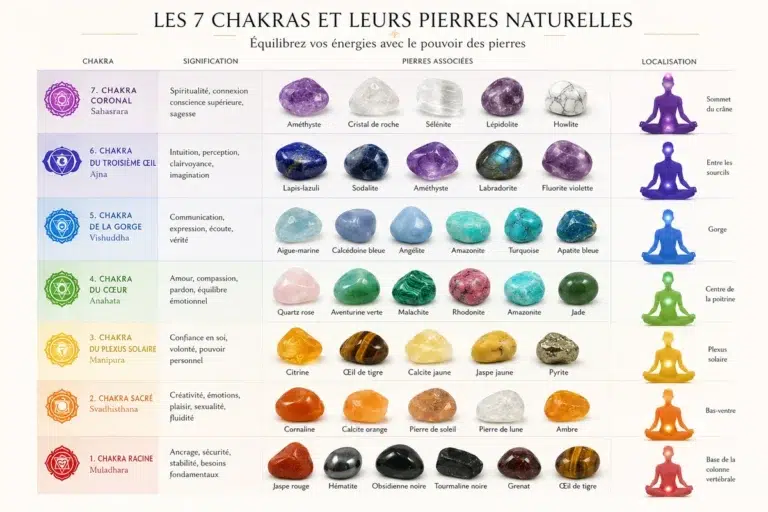Pierres naturelles associées aux 7 chakras