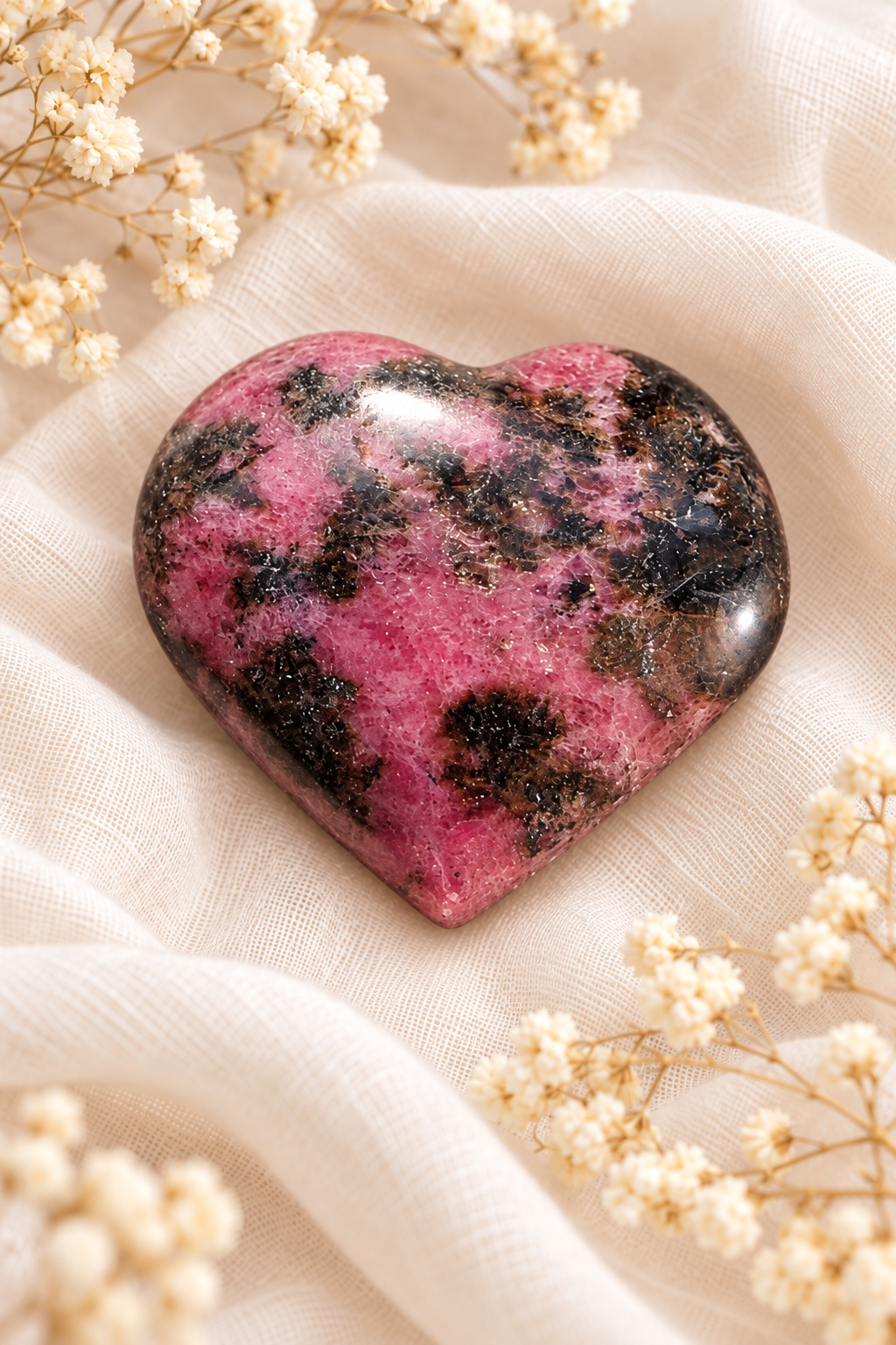 Cœur en rhodonite naturelle rose et noire