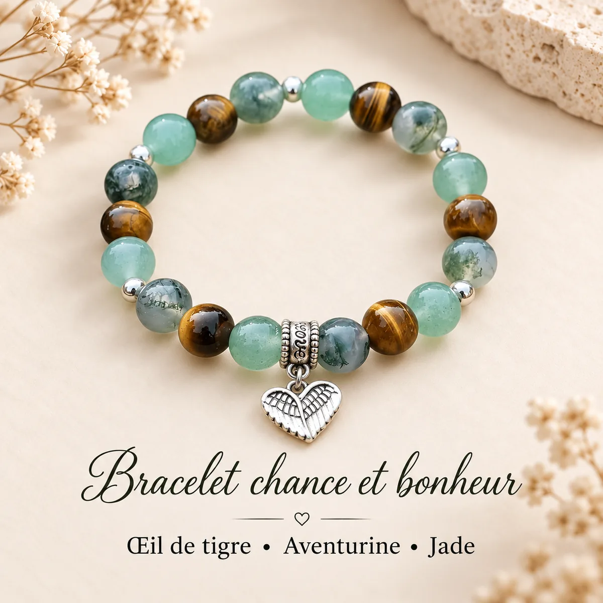 Bracelets personnalisés selon vos besoins. Bracelet chance et bonheur en œil de tigre, aventurine et jade