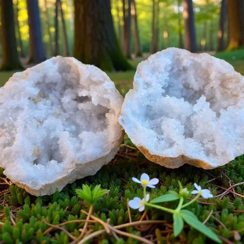 Géode de quartz blanc naturelle ouverte – cristaux de cristal de roche pour purification et rechargement énergétique