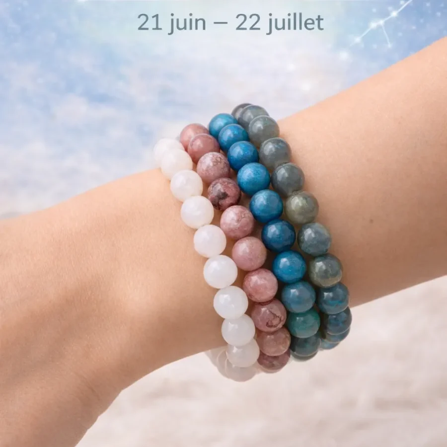 Collection Cancer empilés portés au poignet en pierres naturelles 21 juin 22 juillet
